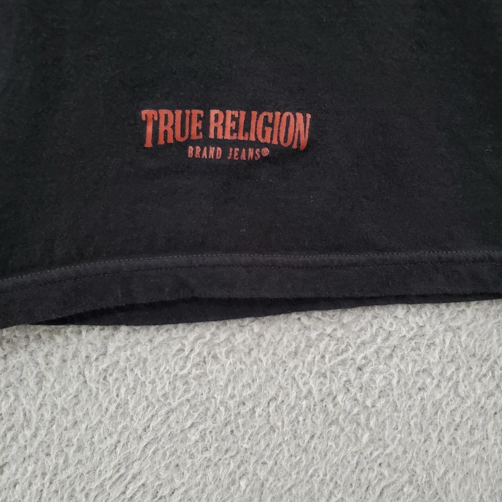 True Religion T Shirt Mens XL Black Red Logo